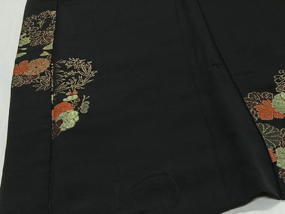 平和屋着物＃羽織　寿光織　草花丸文　黒地　金糸　正絹　逸品　CABG3654ua
