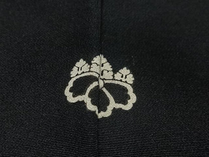 平和屋着物＃羽織　寿光織　草花丸文　黒地　金糸　正絹　逸品　CABG3654ua