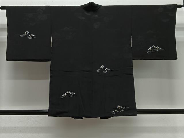 平和屋着物＃羽織　寿光織　枝松文　黒地　金銀糸　正絹　逸品　CABG3655ua