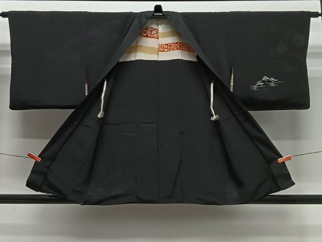 平和屋着物＃羽織　寿光織　枝松文　黒地　金銀糸　正絹　逸品　CABG3655ua