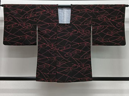 平和屋着物∞道行コート　舞花文　黒地　正絹　逸品　CABG3658ua