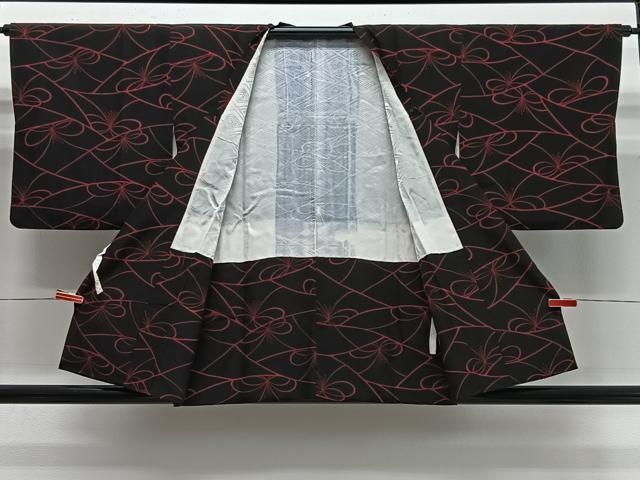 平和屋着物∞道行コート　舞花文　黒地　正絹　逸品　CABG3658ua