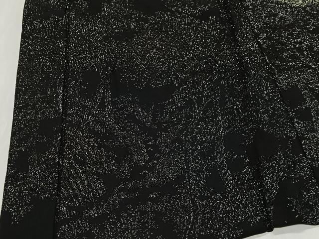 平和屋着物＃羽織　寿光織　枝葉文　黒地　銀糸　正絹　逸品　CABG3662ua