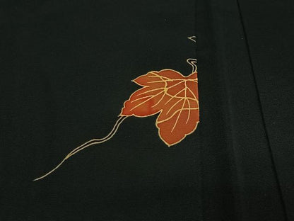 平和屋着物＃羽織　刺繍　葡萄蔦の葉文　黒地　正絹　逸品　CABG3663ua