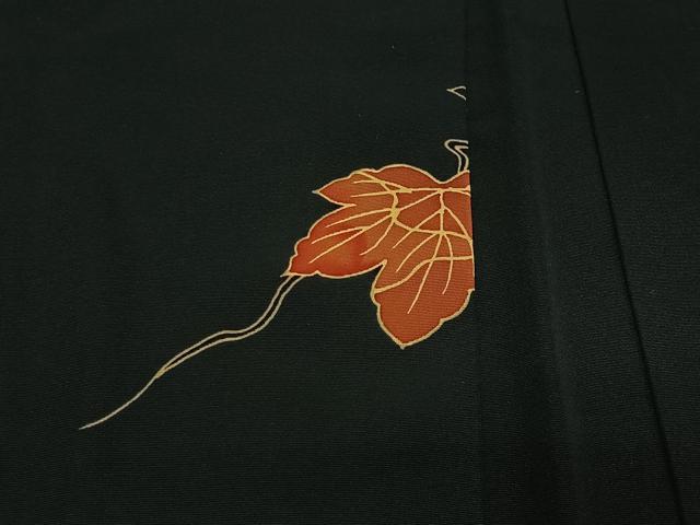 平和屋着物＃羽織　刺繍　葡萄蔦の葉文　黒地　正絹　逸品　CABG3663ua