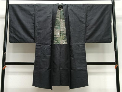 平和屋着物＃男性　長羽織　紬地　80亀甲　総詰め　正絹　逸品　CABG3673ua