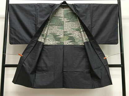 平和屋着物＃男性　長羽織　紬地　80亀甲　総詰め　正絹　逸品　CABG3673ua