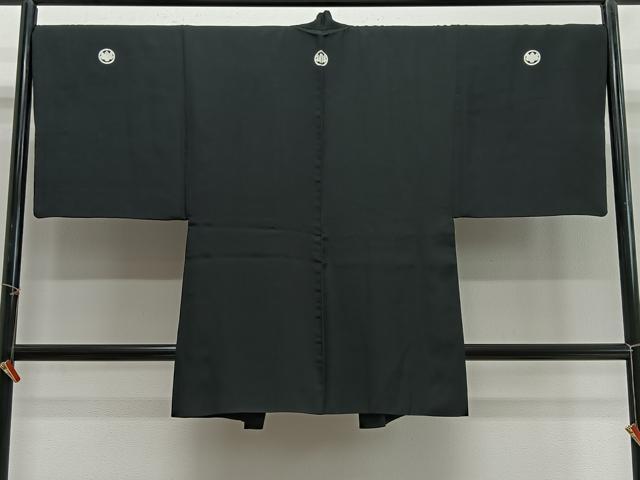 平和屋着物∞男性　長羽織　黒紋付　羽裏：鷹　正絹　逸品　CABG3677ua