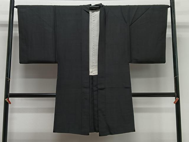 平和屋着物∞男性　長羽織　紬地　暗黒色　正絹　逸品　CABG3681ua