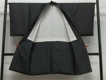 平和屋着物∞男性　長羽織　紬地　暗黒色　正絹　逸品　CABG3681ua