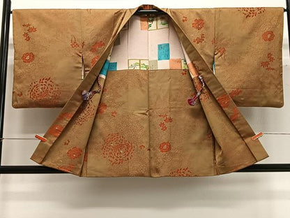 平和屋着物∞羽織　お召地　草花文　正絹　逸品　CABG3682ua