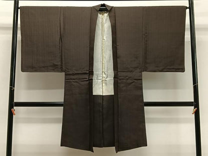 平和屋着物∞男性　長羽織　紬地　縞　正絹　逸品　CABG3686ua