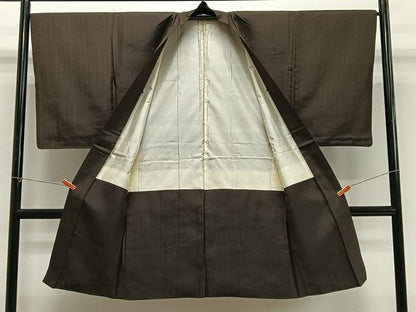 平和屋着物∞男性　長羽織　紬地　縞　正絹　逸品　CABG3686ua