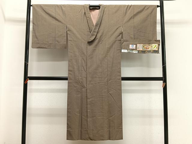 平和屋着物∞道中着　本場縞大島紬　京ごふく　宮下　縞　ロング丈　大島紬美幸謹製　証紙付き正絹　逸品　CABG3693ua