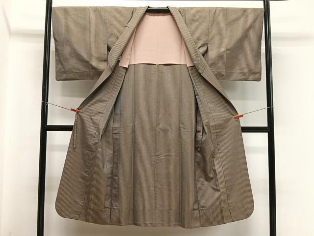平和屋着物∞道中着　本場縞大島紬　京ごふく　宮下　縞　ロング丈　大島紬美幸謹製　証紙付き正絹　逸品　CABG3693ua