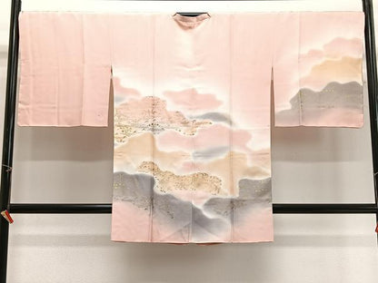 平和屋着物∞道行コート　花鳥文　暈し染め　金彩　ロング丈　正絹　逸品　未使用　CABG3694ua