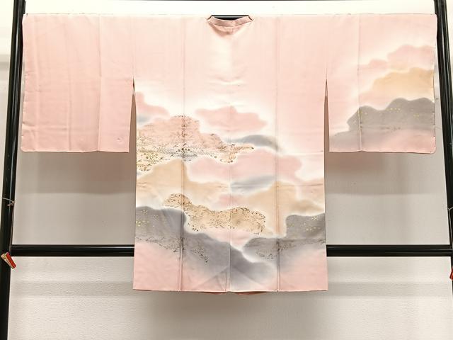平和屋着物∞道行コート　花鳥文　暈し染め　金彩　ロング丈　正絹　逸品　未使用　CABG3694ua