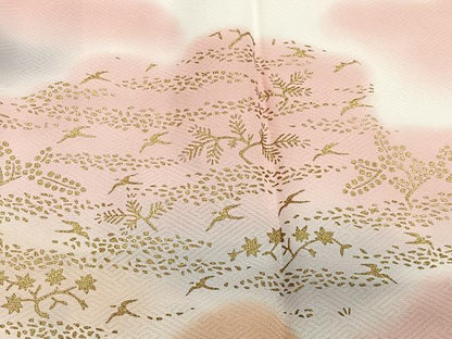 平和屋着物∞道行コート　花鳥文　暈し染め　金彩　ロング丈　正絹　逸品　未使用　CABG3694ua