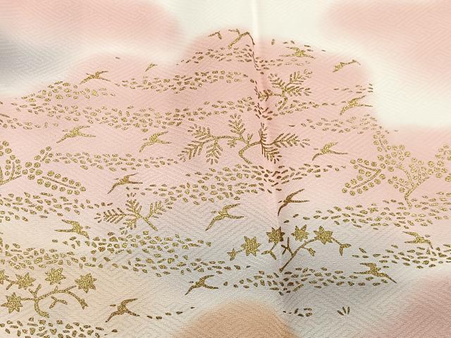 平和屋着物∞道行コート　花鳥文　暈し染め　金彩　ロング丈　正絹　逸品　未使用　CABG3694ua