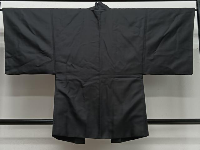 平和屋着物∞男性　羽織　お召地　暗黒色　正絹　逸品　CABG3695ua