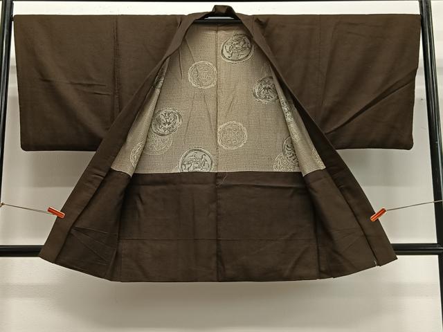 平和屋着物∞男性　羽織　紬地　憲法茶色　正絹　逸品　CABG3697ua