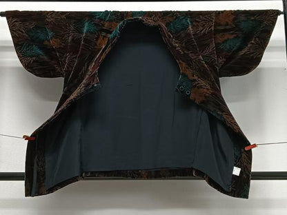 平和屋着物∞和装コート　ベロア　枝葉文　CABG3698ua