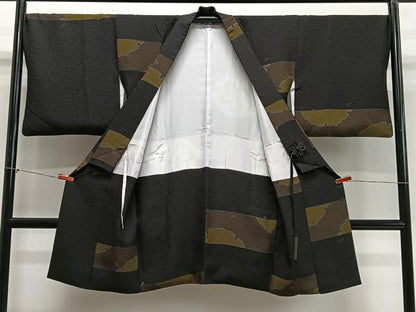 平和屋着物∞道中着　色紙雪wアモン　黒地　ロング丈　正絹　逸品　CABG3699ua