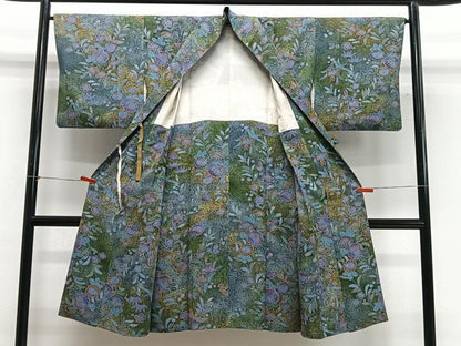 平和屋着物∞道中着　草花文　金彩　ロング丈　正絹　逸品　CABG3706ua