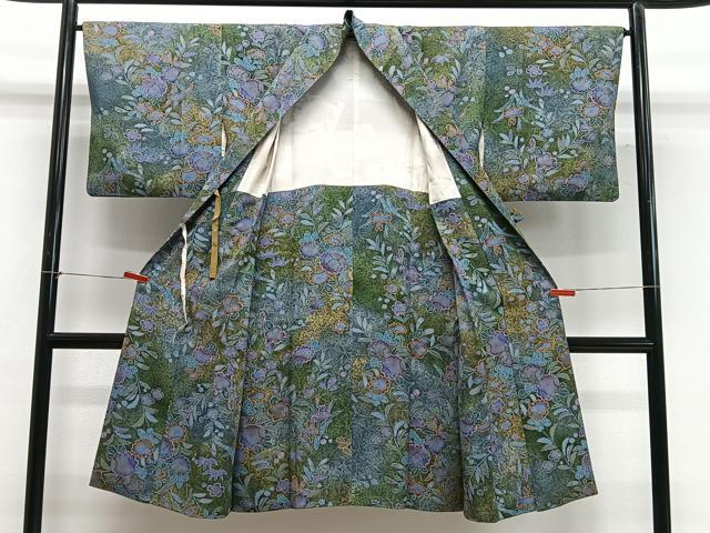平和屋着物∞道中着　草花文　金彩　ロング丈　正絹　逸品　CABG3706ua