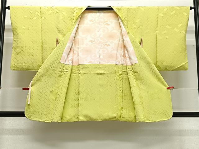平和屋着物∞銀座　志ま亀　道行コート　檜垣地紋　刈安色　たとう紙付き　正絹　逸品　CABG3710ua