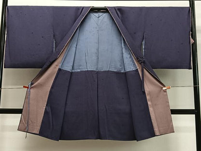 平和屋着物∞道中着　舞桜地紋　濃鼠色　正絹　逸品　CABI9559ua