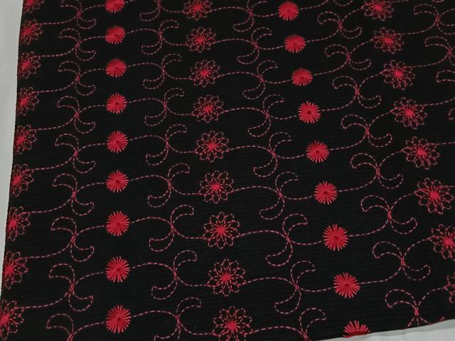 平和屋着物＃和装コート　総刺繍　花唐草文　黒地　CABG3718ua