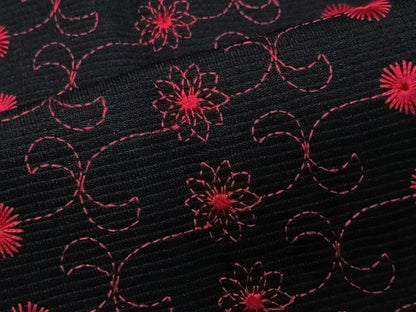 平和屋着物＃和装コート　総刺繍　花唐草文　黒地　CABG3718ua