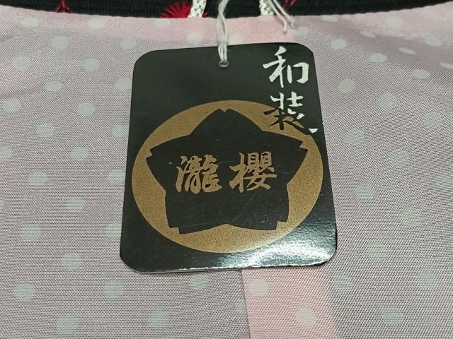 平和屋着物＃和装コート　総刺繍　花唐草文　黒地　CABG3718ua