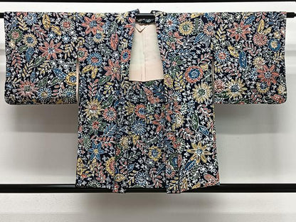 平和屋着物＃羽織　ろうけつ染　草花文　正絹　逸品　CABG3724ua