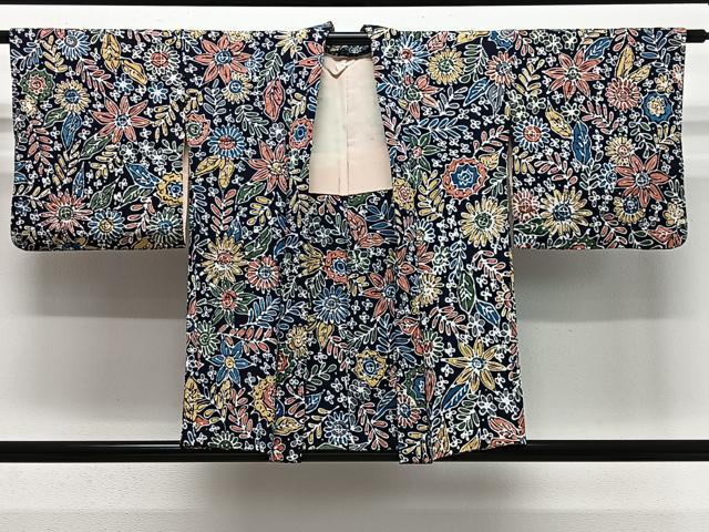 平和屋着物＃羽織　ろうけつ染　草花文　正絹　逸品　CABG3724ua