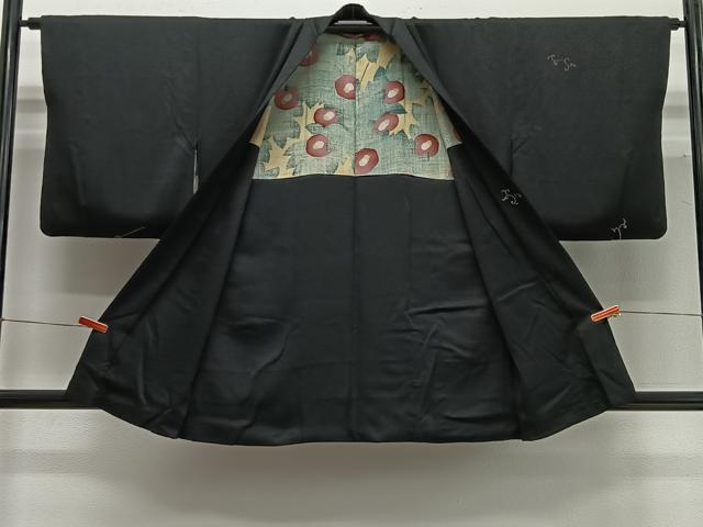 平和屋着物＃羽織　寿光織　茶道具　黒地　金糸　正絹　逸品　CABG3729ua