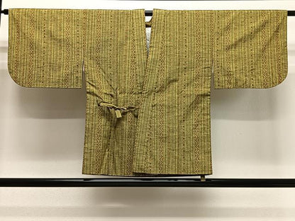 平和屋着物＃道中着　紬地　間道　正絹　逸品　CABG3731ua