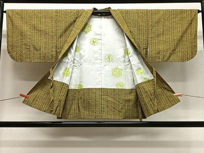 平和屋着物＃道中着　紬地　間道　正絹　逸品　CABG3731ua
