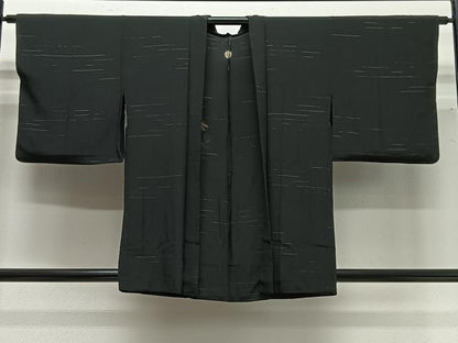 平和屋着物＃羽織　単衣　竹屋町刺繍　とんぼ　黒地　金糸　正絹　逸品　CABG3732ua