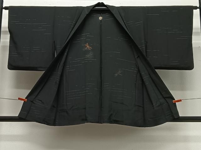 平和屋着物＃羽織　単衣　竹屋町刺繍　とんぼ　黒地　金糸　正絹　逸品　CABG3732ua