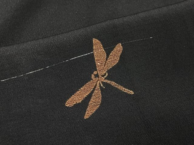 平和屋着物＃羽織　単衣　竹屋町刺繍　とんぼ　黒地　金糸　正絹　逸品　CABG3732ua
