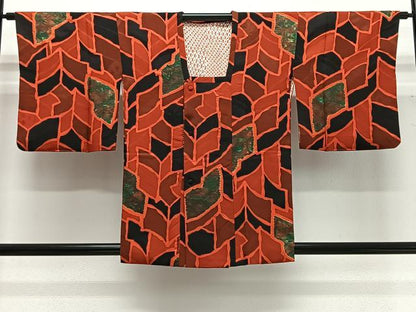 平和屋着物＃道行コート　地紋起こし　幾何学文　正絹　逸品　CABG3733ua