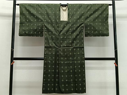 平和屋着物＃道行コート　雨コート　単衣　十字絣　ロング丈　正絹　逸品　CABG3734ua