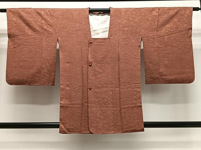 平和屋着物＃道行コート　草花地紋　肉桂色　正絹　逸品　CABG3735ua