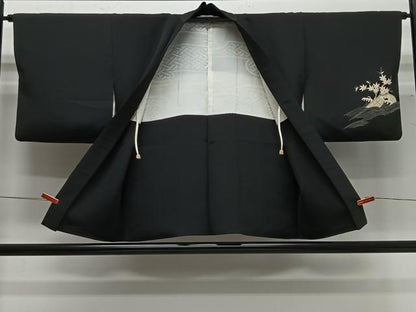 平和屋着物＃羽織　籬梅文　黒地　金彩　正絹　逸品　CABG3737ua