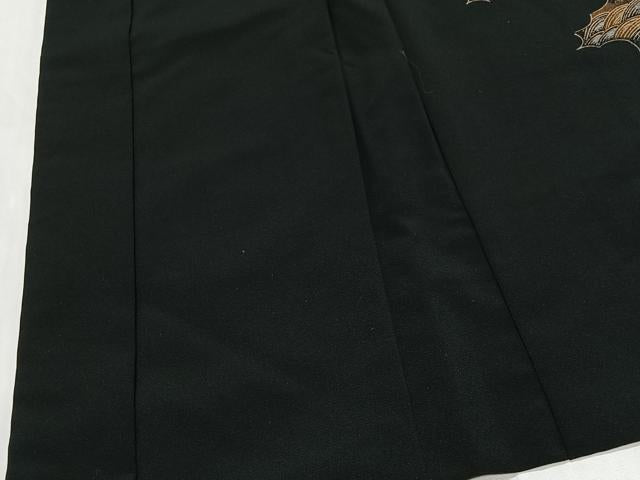 平和屋着物＃羽織　風景文　黒地　金銀彩　洗える着物　CABG3738ua