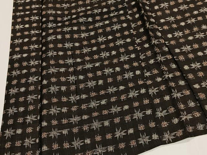 平和屋着物＃長羽織　紬地　絣文様　黒地　正絹　逸品　CABG3739ua