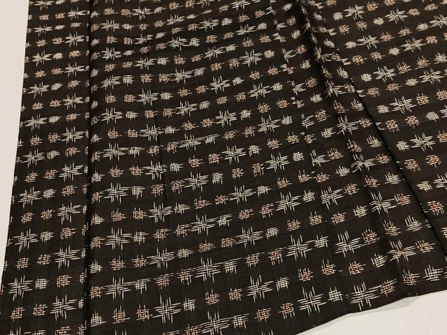 平和屋着物＃長羽織　紬地　絣文様　黒地　正絹　逸品　CABG3739ua