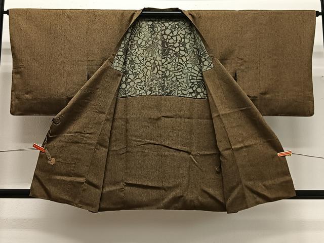 平和屋着物＃道行コート　紬地　黄枯茶色　正絹　逸品　CABG3741ua